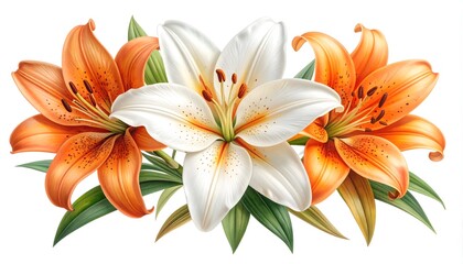 Obraz premium Natural lilies in full bloom with foliage shown high resolution photo