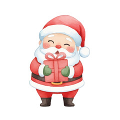 Hand Painted Santa Claus Cartoon bring a gift