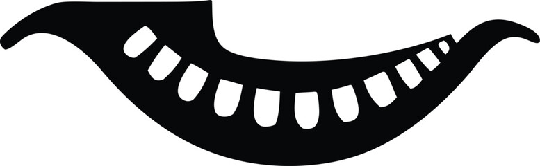 Stylized black smiling mouth with many teeth abstract graphic symbol