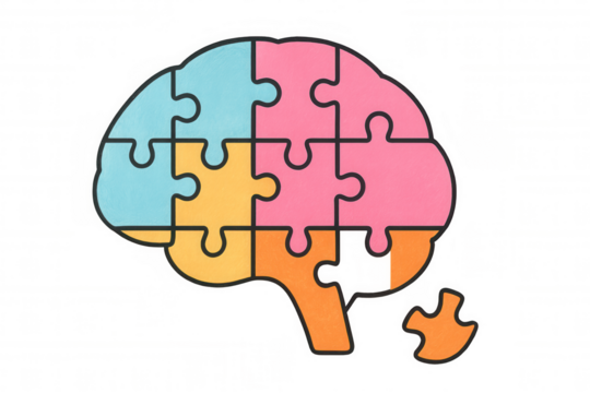 Brain puzzle with missing piece, representing mental health, intelligence, memory function, and neurological conditions