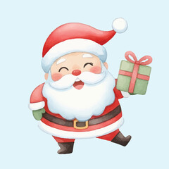 Hand Painted Santa Claus Cartoon bring a gift