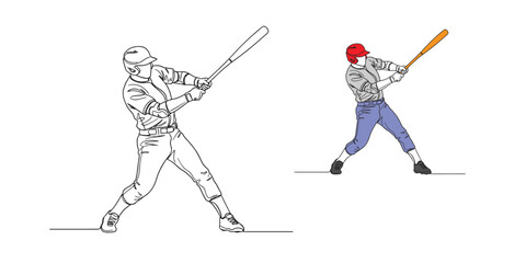 Minimal line art vector illustration of a baseball hitter swinging a bat. Clean, modern design ideal for sports, baseball-related content, infographics, and educational materials.