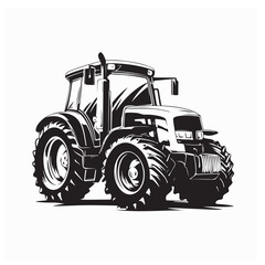 Classic Farm Tractor Silhouette Black and White Vector Illustration Design