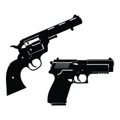 Vector art of silhouette of a revolver and a semiautomatic pistol