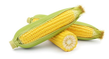 Fresh Sweet Corn on the Cob Isolated on White Background