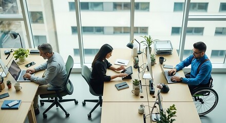 Modern Office Environment with Diverse Professionals Collaborating