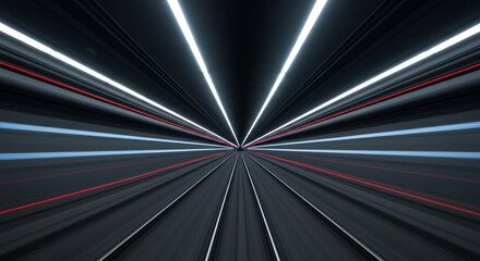 Abstract neon tunnel with converging lines