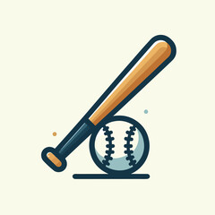 Baseball bat and ball with a simple and minimalist flat design using a white background.