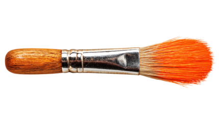 Close up of an orange paintbrush isolated on transparent background