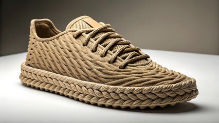 Handmade sneaker crafted from rope with creative design isolated on background
