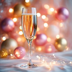 Golden Champagne Flute with Sparkling Bubbles – Elegant Luxury New Year Celebration