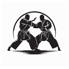 Martial Arts Duel Silhouette Vector of Two Fighting Men Illustration