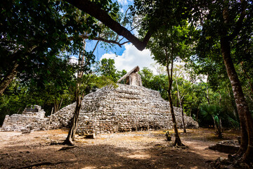 Coba pyramids archeological site in Mexico