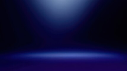 An abstract dark blue and purple gradient background with a bright spotlight illuminating a horizontal surface, creating a minimalist studio effect, blurred blue background