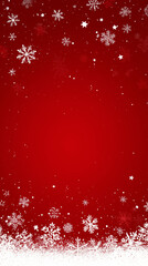 Red Christmas Background with White Snowflakes and Stars, Vector Card Design with Space for Text