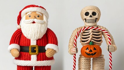 Creative santa claus and halloween skeleton figure made of rope