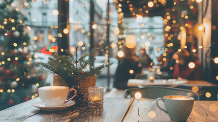 Warm Christmas-themed café interior decor
