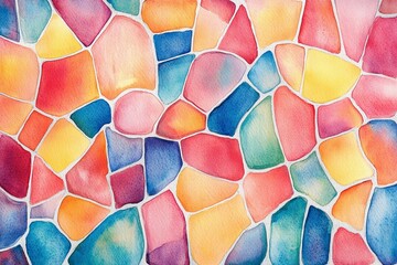 Fototapeta premium Multicolored watercolor patchwork resembling stained glass with irregular shapes and vibrant hues
