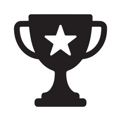 Trophy cup award icon with star, minimalist black vector silhouette