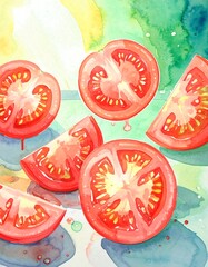 Watercolor Tomato Slices Illustration
