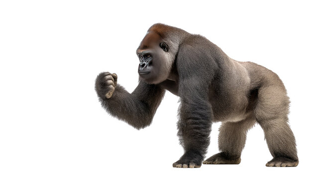 Magnificent Gorilla in a Gesture: A formidable silverback gorilla, showcasing its impressive strength and intelligence, moves with purpose.