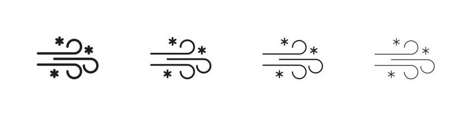 Snow blowing icons designed in outline, line and stroke style