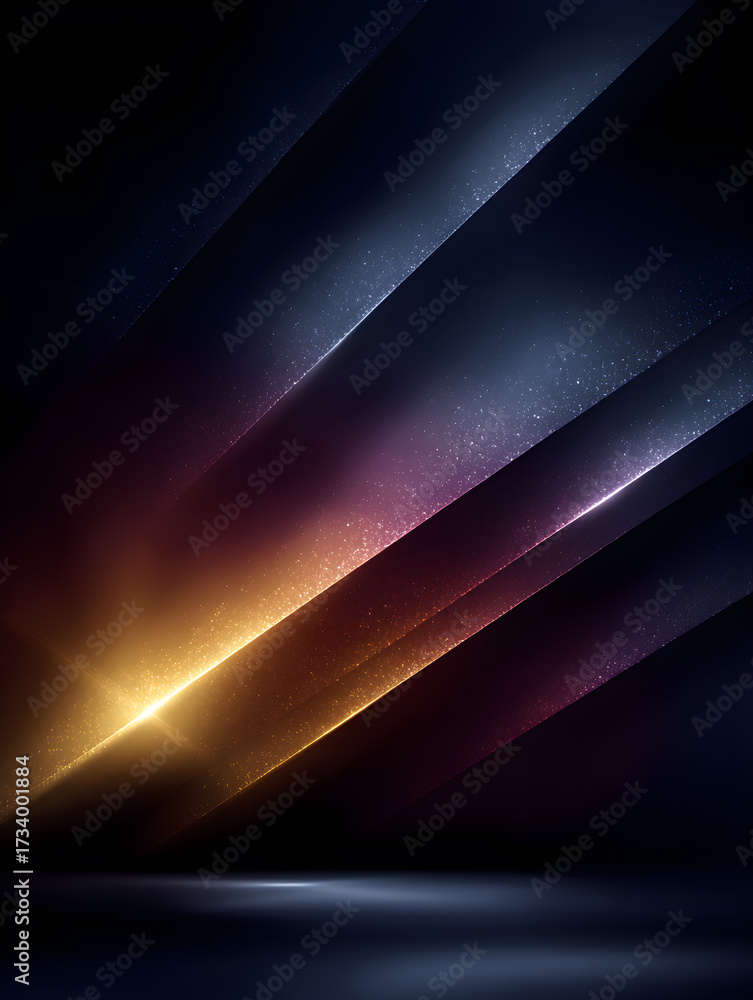 Poster dark background with some layered overlays with golden light rays.