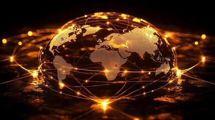 Glowing streams of light connecting a globe to a network of thriving businesses.