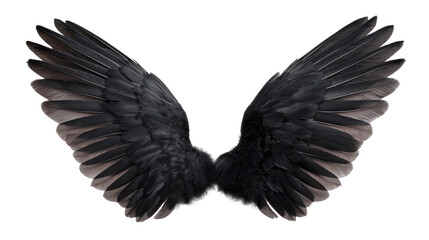 Naklejka premium Ebony Wings: A pair of raven wings, dark as night, spread wide, creating a powerful and evocative visual display. Capturing a sense of freedom.