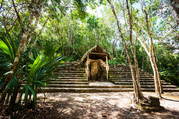 Coba pyramids archeological site in Mexico