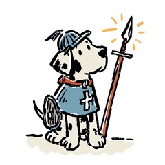 Fototapeta premium A brave dog dons armor and wields a spear in a charming illustration.