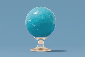 Turquoise globe on transparent stand creates serene and captivat