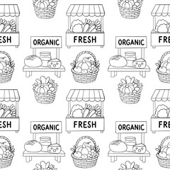 Organic market, vector illustration seamless pattern