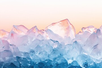 Fototapeta premium Ice shards show a beautiful color gradient, warm peach pink at the top to cool deep blues below.