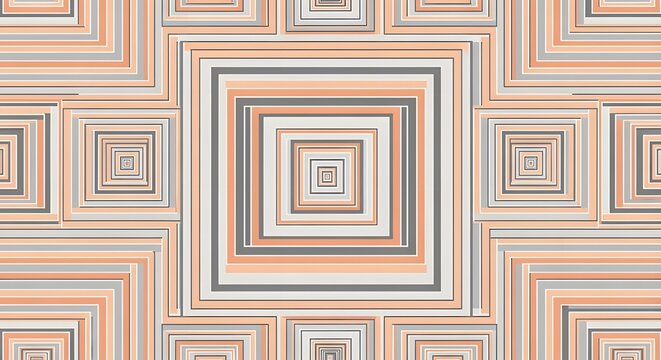 Decorative concentric square design in soft orange and light grey, ideal for modern textile prints and stylish backgrounds.
