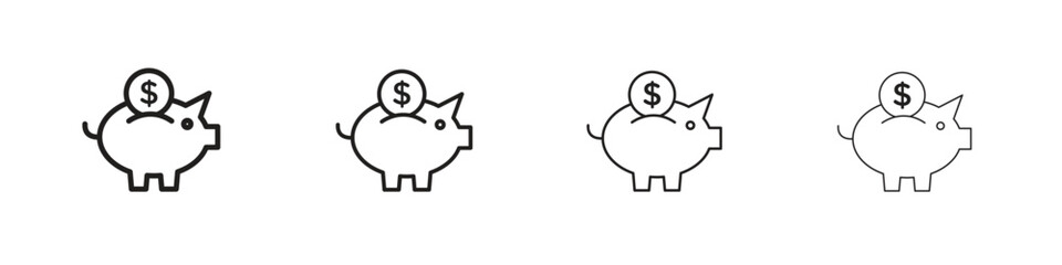 Piggy bank icons designed in outline, line and stroke style