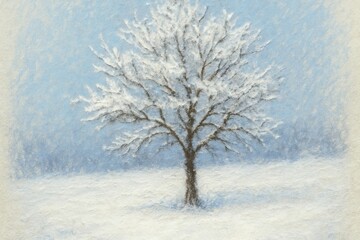 Fototapeta premium soft oil pastel single tree in white snow mobile wallpaper
