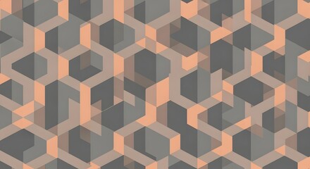 Decorative geometric cube pattern with 3D effect in orange and grey, suitable for digital design and textile prints.