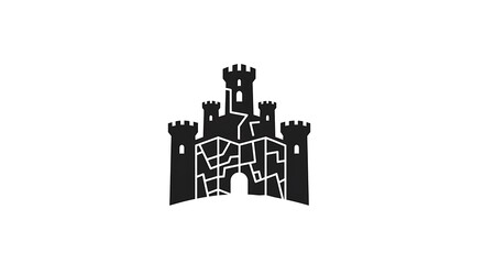 Black Castle Silhouette with Map Inside.