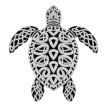 Celtic-Inspired Black and White Sea Turtle Tattoo Design