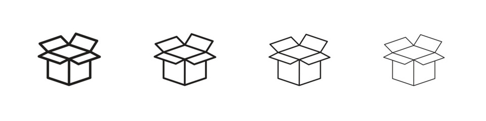 Open box icons designed in outline, line and stroke style