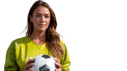 Soccer Star's Game Face: A determined soccer player with captivating gaze, embodies the spirit of competition, holding a soccer ball, ready for the next challenge.