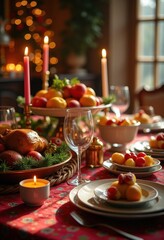 Fototapeta premium Festive Traditional Holiday Feast Table Decor Vibrant Spread Spectacular Dishes Culinary Delight