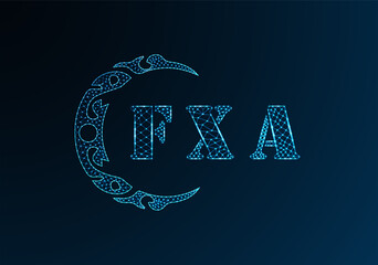Low poly letter logo FXA design. FXA letter logo low poly vector design on blue color gradient background. FXA logo low poly design