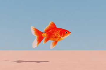 Bright goldfish soaring through minimalistic landscape, showcasi