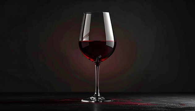 A graceful wine glass filled with a deep crimson liquid, bathed in a dramatic, dark setting.
