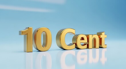Golden 10 Cent Sign on a Blue Background
