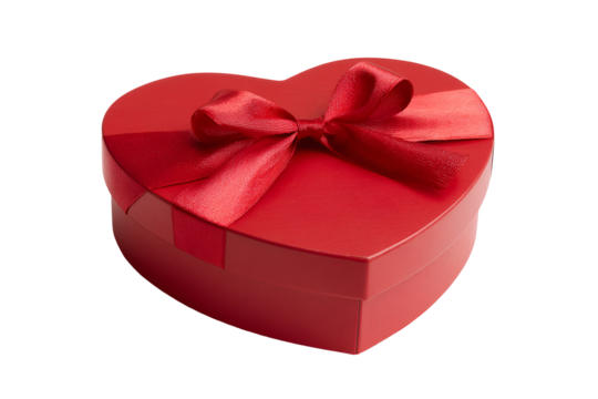 Elegant heart-shaped gift box adorned with a vibrant red ribbon ideal for Valentine's Day romance love anniversary celebration and presenting a thoughtful surprise or token of