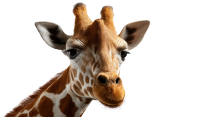 Giraffe Portrait: A captivating portrait of a majestic giraffe, highlighting its distinctive pattern, long neck, and gentle eyes against a clear background.