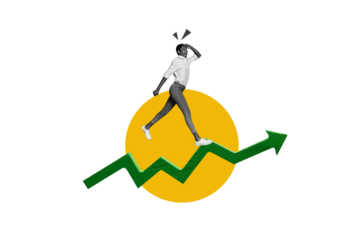 Composite photo collage of excited american girl walk arrow development success achievement growth isolated on painted background